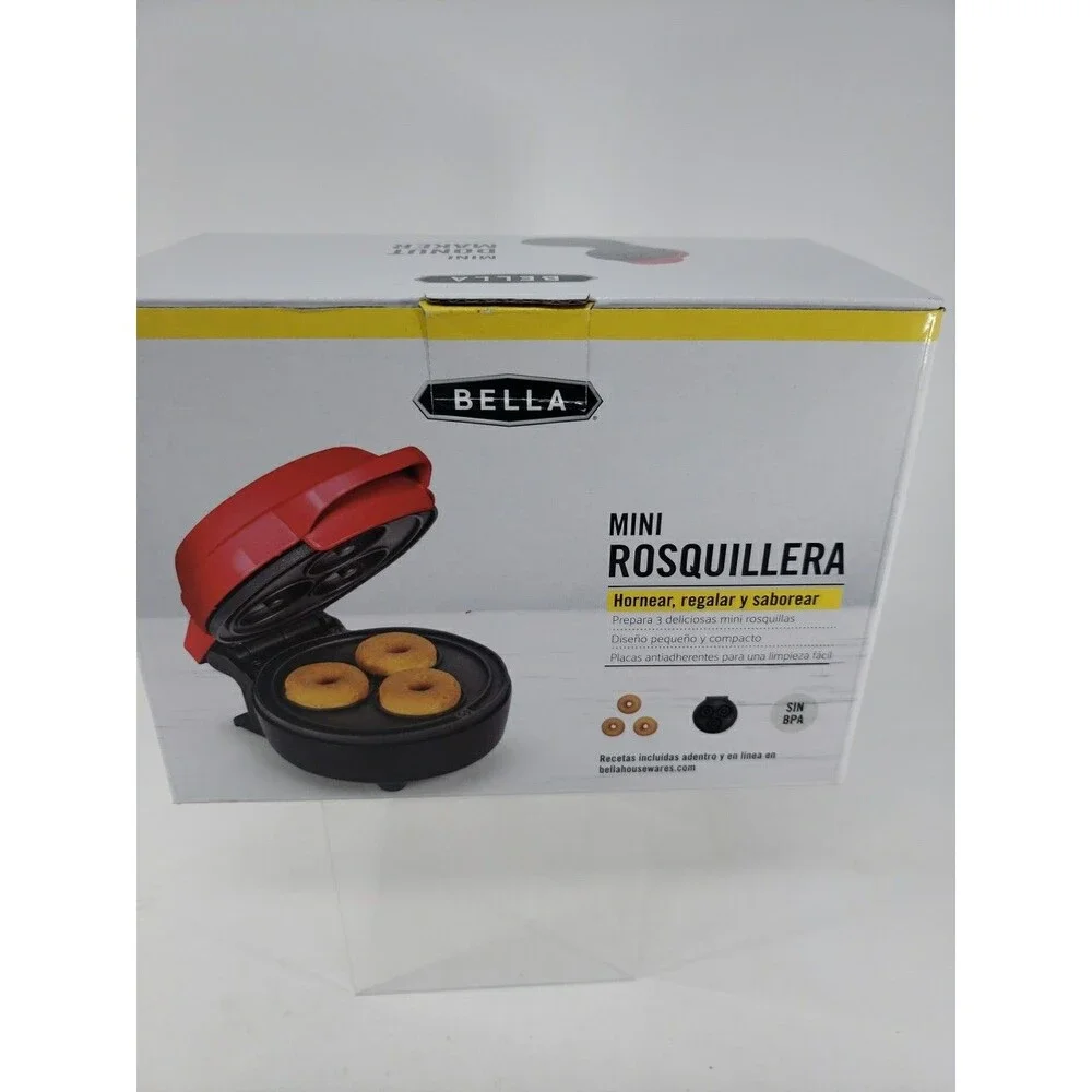 Bella Mini Donut Maker Red NEW in Factory Box Makes 3 at a time BPA FREE Compact